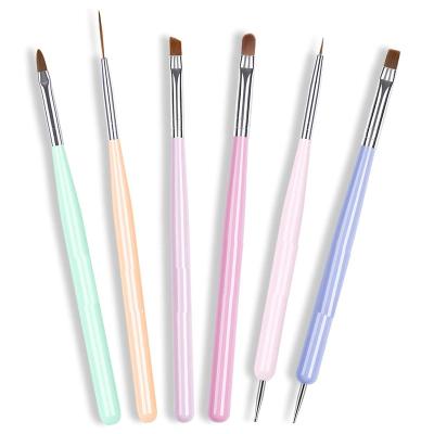 China Beauty Care Make Tools Nail Polish Factory Color Wooden Color Nail Brush 6pcs/set Crystal Stained Line Drawing Engraving Thin Brush for sale