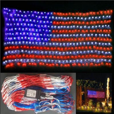 China American Flag Lights Hot Sale 2 x1M 110V American Flag Net Light with 390 LED Waterproof Led Flag Net Light for Yard Garden Decoration for sale