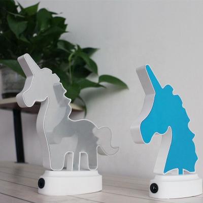 China Modern Decoration Cartoon LED Factory Price Factory Price USB Power And Battery Mirror Lamp Unicorn LED Plastic Table Lamp for sale