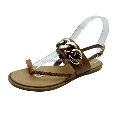 China Cheap fashion trend price ladies sandals flat bottom summer sandals for women sandals with shiny ring and braided upper for sale