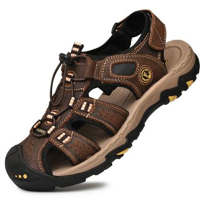 China SHOCK-ABSORBENT deodorization anti-collision flexible rubber bottom breathable leather toe anti-skid men's summer outdoor sandals for OEM for sale