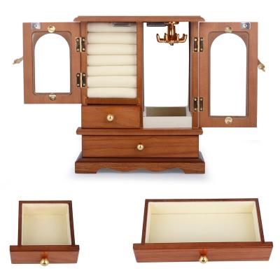 China Walnut pine factory wooden jewelry box ring box wholesale custom jewelry box arrange/booking with 3 layers for sale