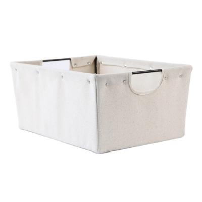 China Sustainable Hot Selling Beige Rectangular Fabric Iron Frame Storage Baskets With Handls for sale