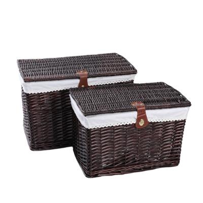 China YanYi Shabby Chic Household Fabric Natural Wood Material Wooden Basket With Wooden Lid for sale