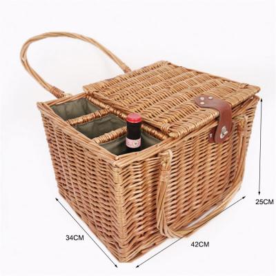 China Yanyisanqiyi CLASSIC Factory Custom Wicker Picnic Basket Set Storage Basket with Lid and Wine Holder Handle for sale