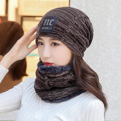 China Outdoor Recycling Soft Winter Hearing Protection Hat Collar Bib Cold Warm Knitted Wool Hat Ladies Plush Knit Beanie for sale