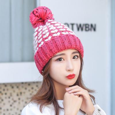 China Winter soft plush thick line knitted casual warm thickened color women Beanie Hat fashion ladies wool hat for sale