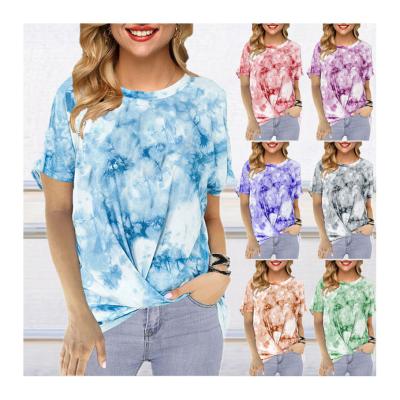 China 2020 Summer W0537 American Shirts Breathable Fashionable Women Tops Print T-shirt Ladies Sleeve Tunic O-neck Tie Dye Short Top for sale