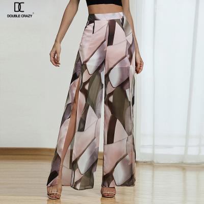 China Weixin Dropshipping Women's Breathable Print Clothing Wide Leg Chiffon Cut Out Pants for sale