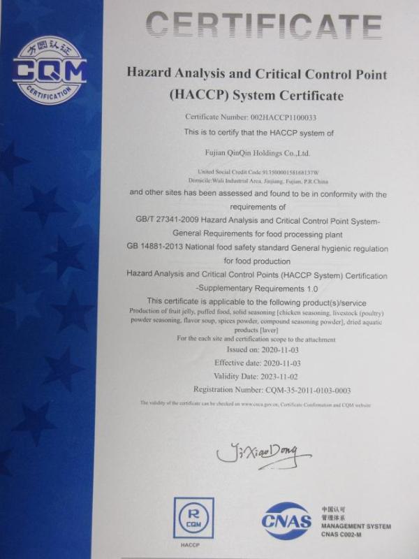 HACCP - Fujian Qinqin Holdings Co., Ltd.