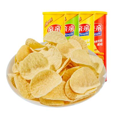 China Qinqin Instant 100g Tinned Stackable Potato Chips Canned Crisps Puffed Snack Private Label Maker for sale