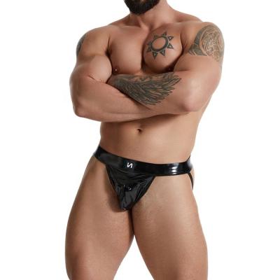 China OEM Gay Boys Underwear Sexy Vinyl Breathable Men's Briefs Stretch Tight Leatherette Waxed Shiny Black Jockstraps For Big Men for sale