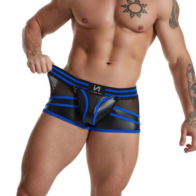 China Anti-Static Faux Leather Boxer Briefs Shorts PU Sexy Men Leather Tight Underwear Adult Sex Leather Pants For Gay for sale