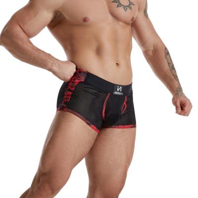 China Fashion popular men's breathable drawstring boxer briefs sexy male transparent men's briefs boxer briefs sexy trunks tight shorts for sale