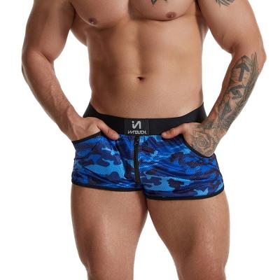 China Men's Camouflage Briefs Underwear Boxer Briefs Logo Zipper Trunks Sexy Male Gay Boys Custom Made Breathable Underwear Briefs for sale