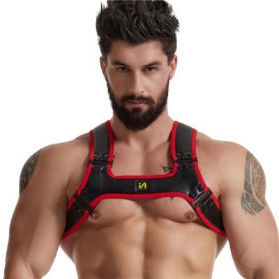 China Men's Sexy Bondage Lingerie Elastic Body Chest Leather Harness With Leg Ring Clubwear Stage Cuff Straps Costume for sale