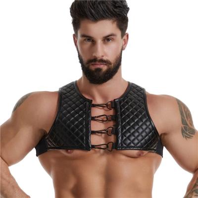 China Gay Bar Chest Harness Leather Black Leather Suit Belts Shoulder Straps Restraints Fetish Bondage Muscle Suit For Men for sale