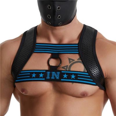 China Wholesale Black Leather Spandex/Polyester/PU Body Chest Harness Straps Bondage Punk Costume For Men for sale