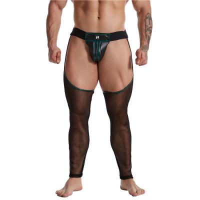 China QUICK DRY PU Leather Men Green Custom Men's Long Johns Sex Big Briefs Pants Adult Tight Mesh Net Man Sexy Underwear For Gay for sale