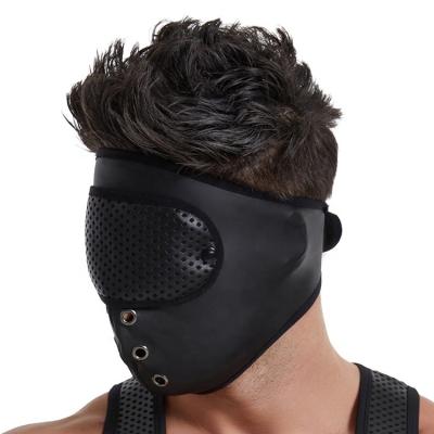 China Adjustable Hood Sexy Harness For Gay Male Gear Mouth Plug SM Black PU Slave Game Full Face Cover BDSM Bondage Leather Fetish for sale