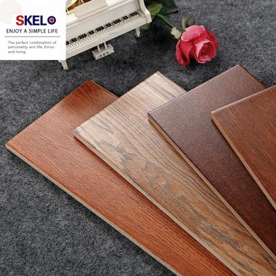 China Dark Brown Ceramic Flooring Tiles Living Room Porcelain Look Rustic Wood Flooring Interior Wood Design for sale