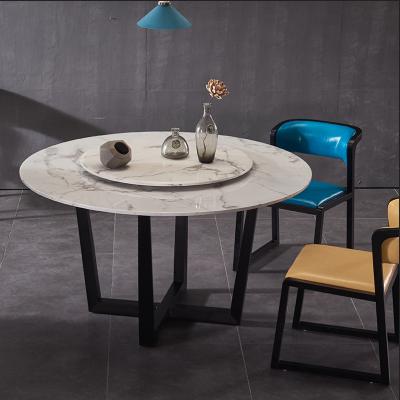 China Modern minimalist living room with turntable around dining table black frame restaurant marble table for sale