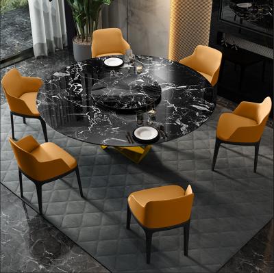 China Black Round Marble Stainless Steel Dining Table Top Contemporary Style Hong Kong Dining Room Modern Wedding Restaurant Hotel Furniture for sale