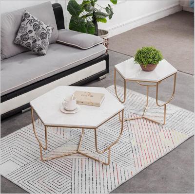 China Modern small gold faux round legs living room apartment marble top bent 10mm glass coffee table sets for hotel for sale