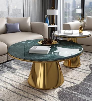 China Wholesale modern classic Italy round stellar Carrara coffee table white marble marble with mental table gold base for sale