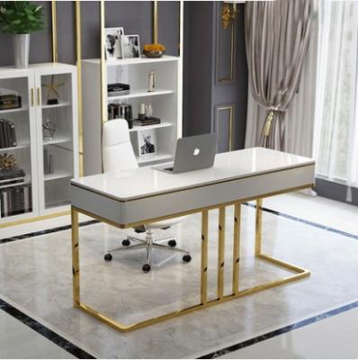 China 2021 Modern New Design Office Nordic Marble Table With Simple Modern Office Chair Gold Frame Study Desk for sale