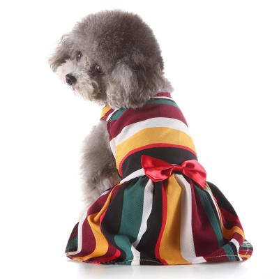 China Viable Custom Wholesale Pet Clothes Summer Pet Clothing Colorful Striped Bow Luxury Dog Dress For Small Dogs for sale