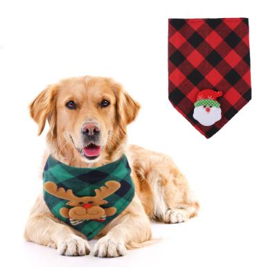 China Pet Stored Supplies Triangle Scarf Christmas Santa Elk Plaid Pattern Printed Dog Bandanas for sale