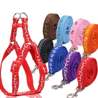 China Lights Customized Wholesale Pet Supplies Print Nylon Dog Leash And Chest Harness Set for sale