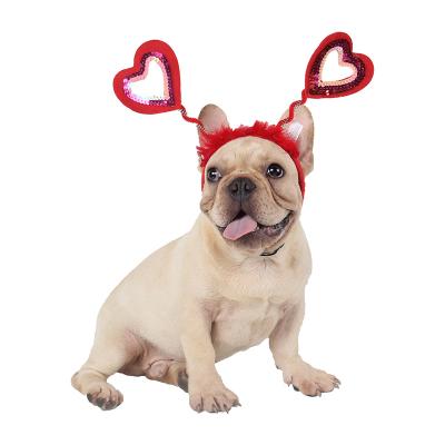 China Factory Sale Pet Accessories Dog Headwear Christmas Hot Stocked Red Heart Dog Head Circle for sale