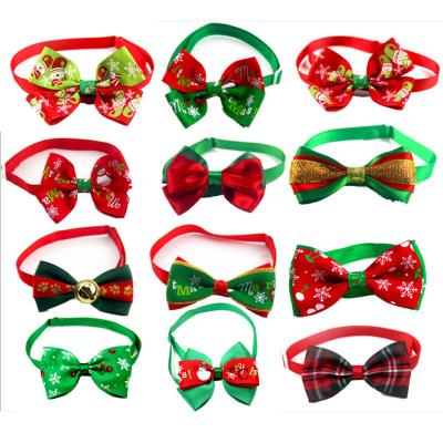 China Adjustable Lights Puppy Christmas Decoration Accessories Dog Bell Collar Snowflake Patterns Pet Bow Tie for sale