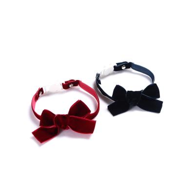 China Adjustable Lights Velvet Bow Pet Collar Cat Safety Buckle Collar Adjustable Dog Bow Tie Lovely for sale