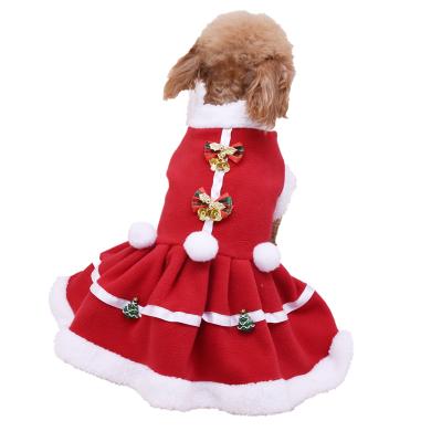 China New Sustainable Winter Christmas Pet Apparel Custom Puppy Clothes Bow Bell Dog Christmas Dress for sale