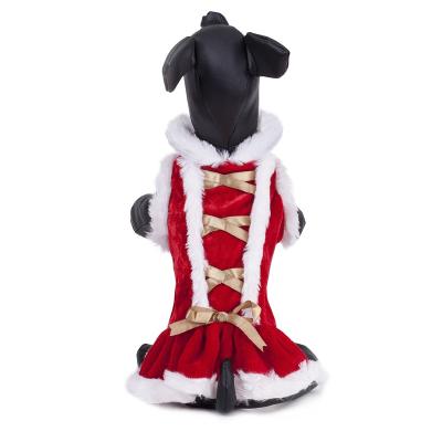 China New Winter Christmas Pet Apparel Custom Puppy Clothes Viable Bow Ribbon Dog Christmas Gold Dress for sale