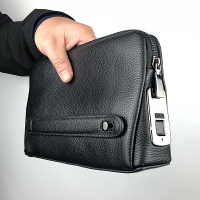 China 2022 Amazon Theft Fingerprint Lock Business Genuine Leather Men Waterproof Tops Anti Grab Waterproof Purse Zipper Bag Man Leather Handbag for sale