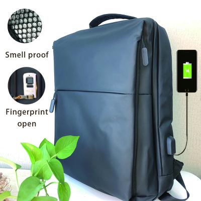 China Custom New USB Smell Proof Bag Fingerprint Lock Large Capacity Charging Laptop Bag Waterproof Inner Odorless Always Discreet Fingerprint Smell Proof Lock Backpack for sale