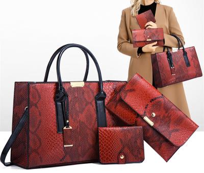 China New Fashion Women's Wholesale Price Ladies Tote Bag PU Leather Tote Bag Ladies Tote Bag 4 Pieces Lady Handbag Set for sale