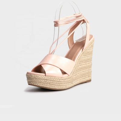 China Fashion Trend Ladies High Heel Shoes Wedge Comfortable Jute Sandals 2021 For Women for sale