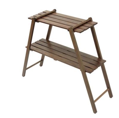 China Outdoor Natural Flower Rack Standing Camping Double Folding Furniture Wooden Shelf Xans299 for sale