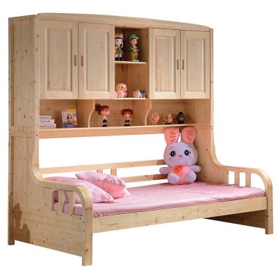 China (Size) Latest Pine Wood Kids Bedroom Furniture Adjustable Bunk Bed With Wardrobe for sale