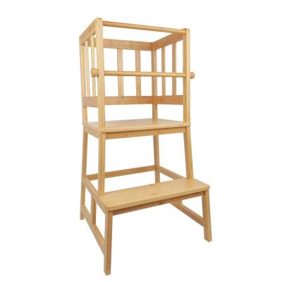 China Bamboo Storage Kitchen Step Stools Kids And Toddlers Kids Step Stool Standing Learning Stool For Bathroom& Kitchen With Safety Rail for sale