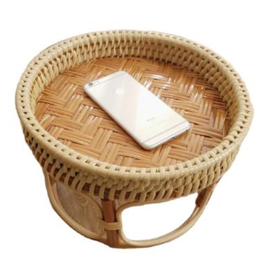 China Small coffee table living room sofa adjustable rattan table rattan bamboo woven tabletop bay window table furniture tray for sale