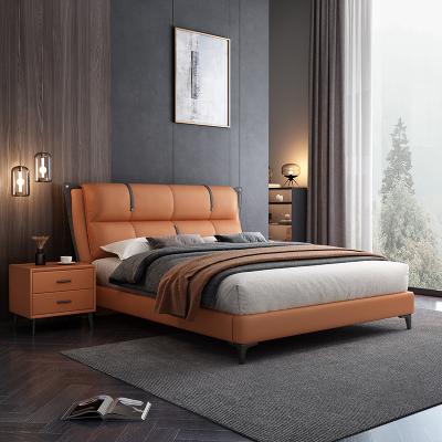 China (Size)Adjustable Modern Double Bed Room Furniture Bedroom Wooden Frame Bed With Leather Headboard for sale