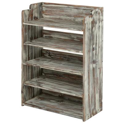 China Exquisite Sturdy Durable Multi Functional Rustic Burnt Wooden Shelves Farmhouse 5 Tier Entryway Shoe Shelves Shelves for sale