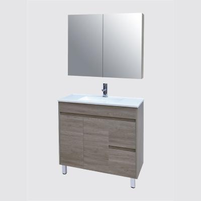 China Modern New Arrival 900mm Wall Mounted Melamine Bathroom Vanity Cabinet With Ceramic Basin And Soft Closing Drawers for sale