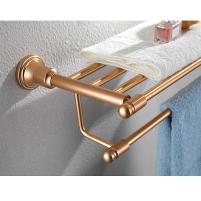 China With Hook Wall Mounted Double Towel Rail Gold Surface Finish Hotel Hook Chrome Accessory Towel Rack for sale